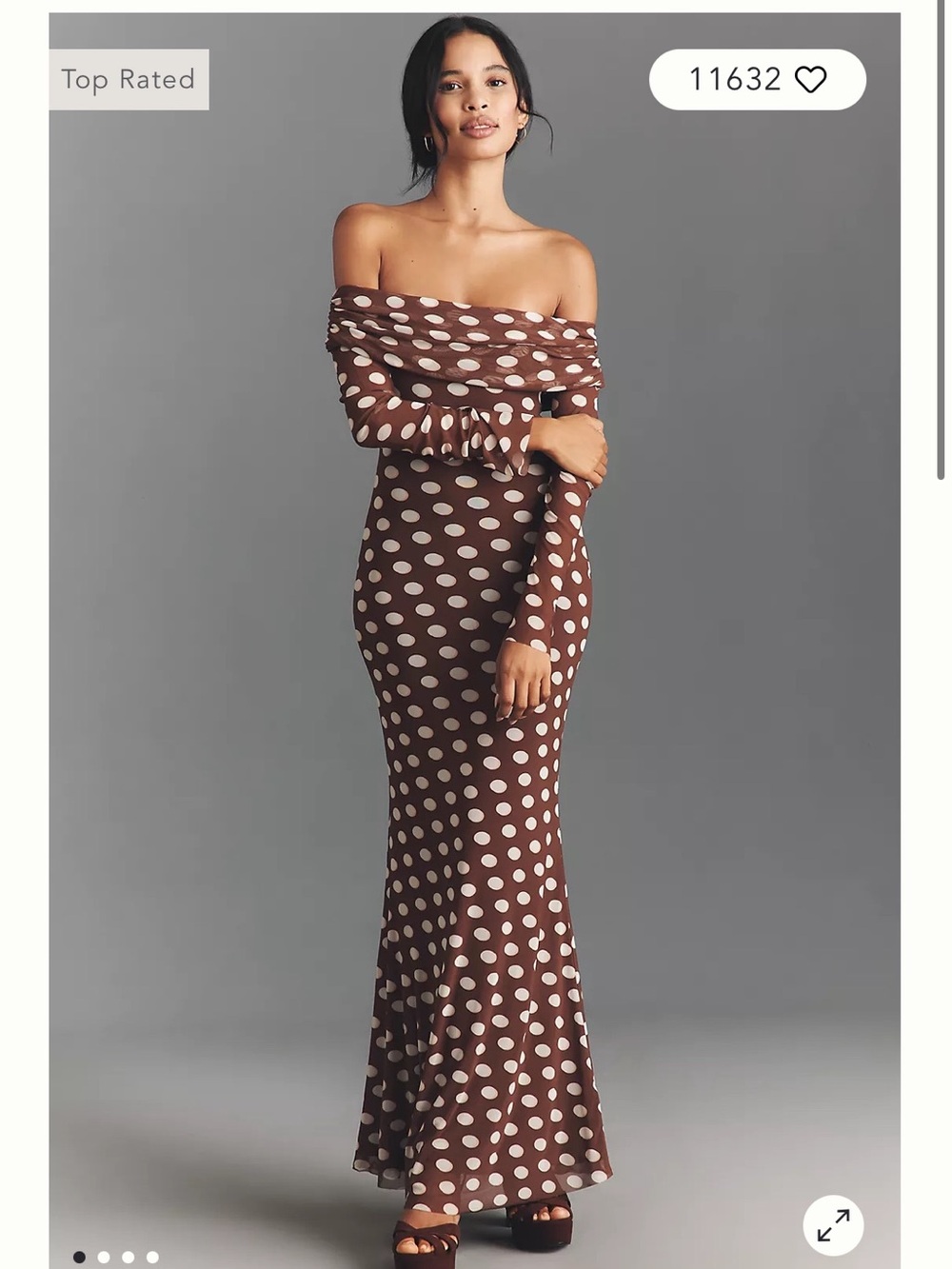 Revolve/ Anthropologie AFRM Off-Shoulder Brown Polka Dot Maxi Dress